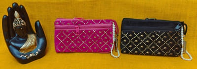 Pink and Black Velvet Cloth Mobile Pouches Combo 6