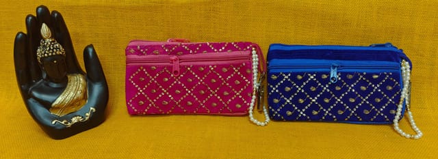 Pink and Blue Velvet Cloth Mobile Pouches Combo 9