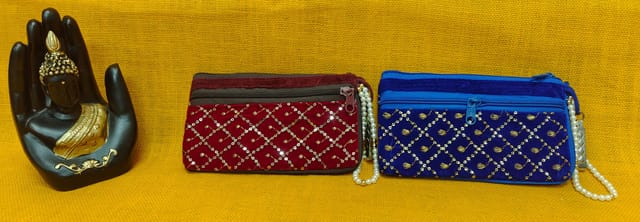 Marron and Blue Velvet Cloth Mobile Pouches Combo 10