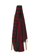 Tisser Khadi Stribe Saree with Attached Blouse Piece (Maroon/Green)