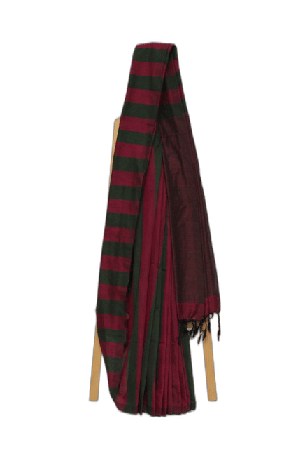Tisser Khadi Stribe Saree with Attached Blouse Piece (Maroon/Green)