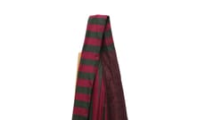 Tisser Khadi Stribe Saree with Attached Blouse Piece (Maroon/Green)