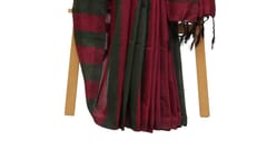 Tisser Khadi Stribe Saree with Attached Blouse Piece (Maroon/Green)