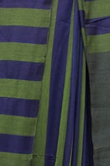 Tisser Khadi Stribe Saree with Attached Blouse Piece (Blue/Green)