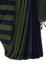 Tisser Khadi Stribe Saree with Attached Blouse Piece (Blue/Green)