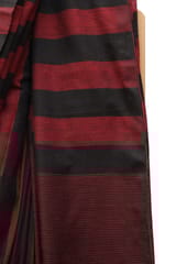 Tisser Khadi Stribe Saree with Attached Blouse Piece (Maroon/Black)