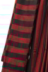 Tisser Khadi Stribe Saree with Attached Blouse Piece (Maroon/Black)
