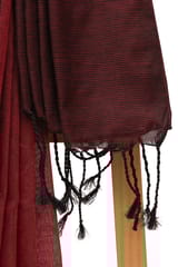Tisser Khadi Stribe Saree with Attached Blouse Piece (Maroon/Black)