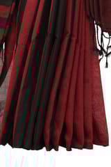 Tisser Khadi Stribe Saree with Attached Blouse Piece (Maroon/Black)