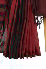 Tisser Khadi Stribe Saree with Attached Blouse Piece (Maroon/Black)