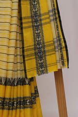 Tisser Dhanekhali Tant Cotton Saree with Attached Blouse Piece (Yellow/White)