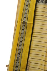 Tisser Dhanekhali Tant Cotton Saree with Attached Blouse Piece (Yellow/White)