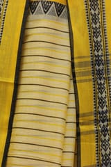 Tisser Dhanekhali Tant Cotton Saree with Attached Blouse Piece (Yellow/White)