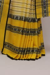 Tisser Dhanekhali Tant Cotton Saree with Attached Blouse Piece (Yellow/White)