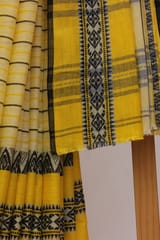 Tisser Dhanekhali Tant Cotton Saree with Attached Blouse Piece (Yellow/White)