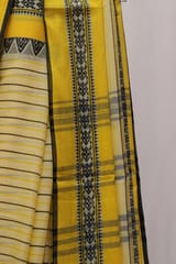 Tisser Dhanekhali Tant Cotton Saree with Attached Blouse Piece (Yellow/White)