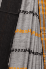 Tisser Dhanekhali Tant Cotton Saree with Attached Blouse Piece (Grey/Yellow)
