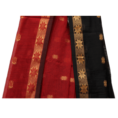 Tisser Maheshwari Handweave Silk Saree with Attached Blouse Piece (Maroon/Black)