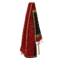 Tisser Maheshwari Handweave Silk Saree with Attached Blouse Piece (Maroon/Black)