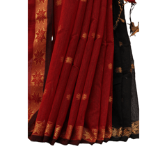 Tisser Maheshwari Handweave Silk Saree with Attached Blouse Piece (Maroon/Black)