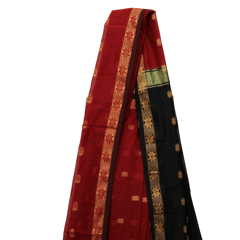 Tisser Maheshwari Handweave Silk Saree with Attached Blouse Piece (Maroon/Black)