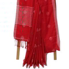 Tisser Jhilmil Khadi Saree with Attached Blouse Piece (Red)
