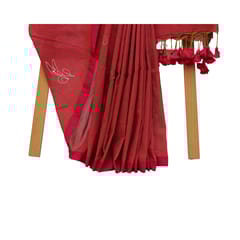 Tisser Khadi Hand-painted Saree with Attached Blouse Piece (Red)