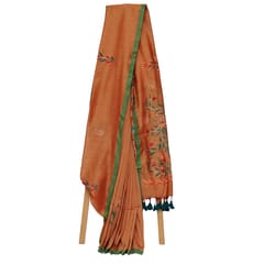 Tisser Khadi Hand-painted Saree with Attached Blouse Piece (Orange)