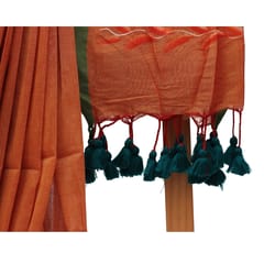 Tisser Khadi Hand-painted Saree with Attached Blouse Piece (Orange)