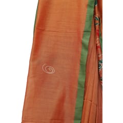 Tisser Khadi Hand-painted Saree with Attached Blouse Piece (Orange)