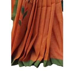 Tisser Khadi Hand-painted Saree with Attached Blouse Piece (Orange)