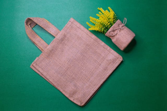 Beige Solid Jute Carry Bag
