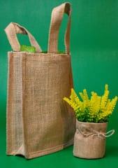 Beige Solid Jute Carry Bag