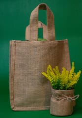 Beige Solid Jute Carry Bag