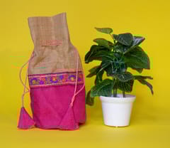 Multicolour Floral Design Jute Potli Bag