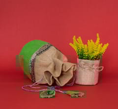 Printed Green Jute Potli Bag