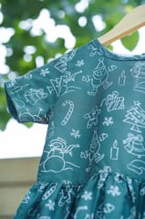 Sea Green Graphic Print Fit And Flare Girls Midi Dress