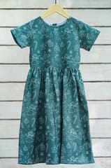 Sea Green Graphic Print Fit And Flare Girls Midi Dress