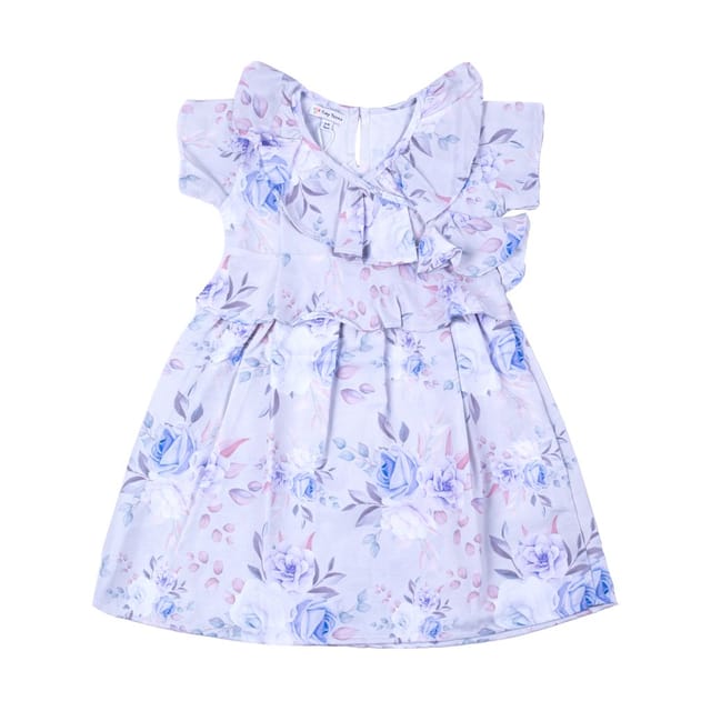 Lavender Self Design Floral Flounce Dress