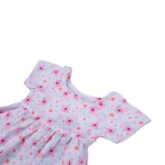 Pink Short Sleeves Floral Frock Dress