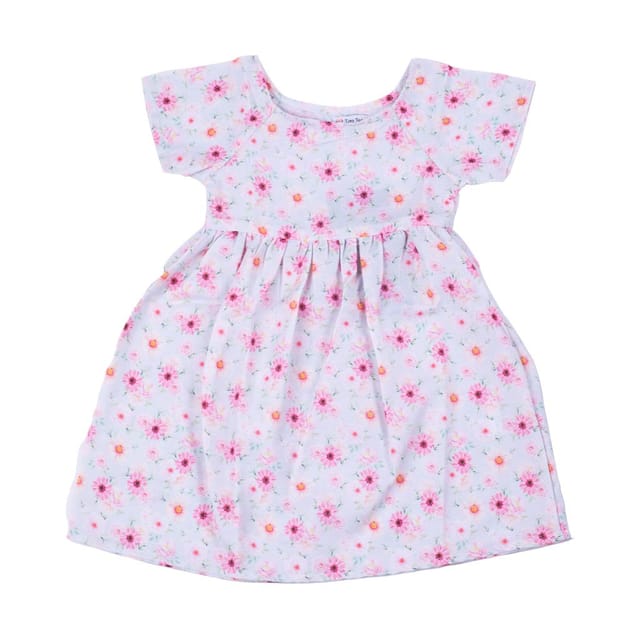 Pink Short Sleeves Floral Frock Dress