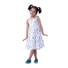 White Kid's Printed Strap Dress