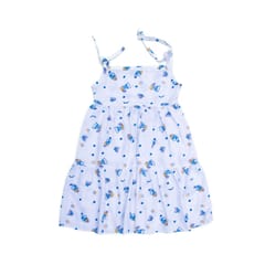 White Kid's Printed Strap Dress