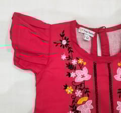 Red floral Embroidered pure cotton Dress For Girls
