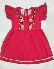 Red floral Embroidered pure cotton Dress For Girls