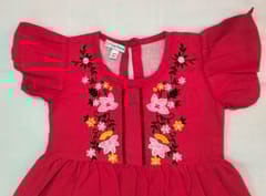 Red floral Embroidered pure cotton Dress For Girls
