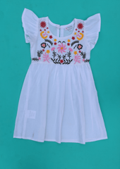 White floral Embroidered Dress For Girls