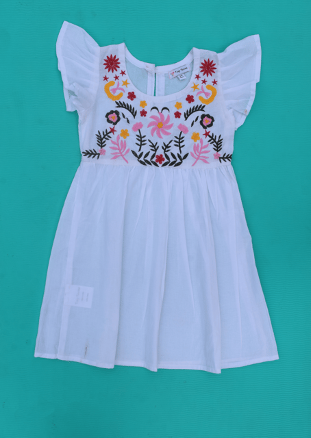 White floral Embroidered Dress For Girls