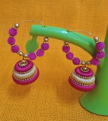 Thread Trends Pink Silk Thread Jhumkas Beads Dori Hoop Earrings for Women 0028