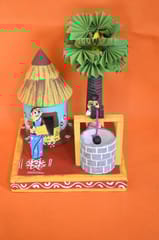 Kondapalli Wooden Village House Set(Hut, Well & Tree) Showpiece